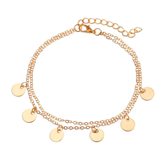 5 for $25 Double Layered Coin Charm Anklet - Picture 5 of 8